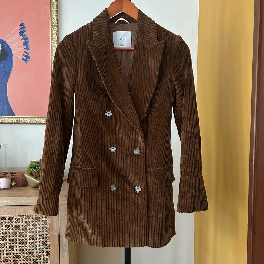 Aritzia‎ Wilfred Double Breasted Corduroy Blazer Jacket Camel Brown $248 Size 00